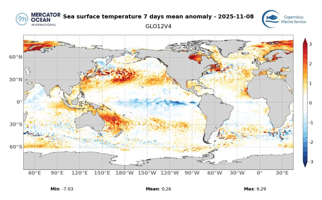 SST 7-day mean anomaly 11/8/2025